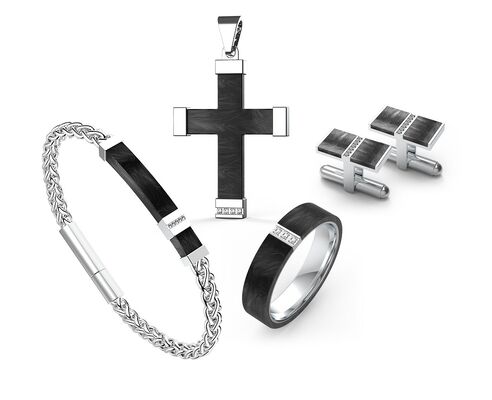 Buen precio Cuero Ónix Piedra Joyería de acero inoxidable Hombres Collar Aretes Y Anillo en línea