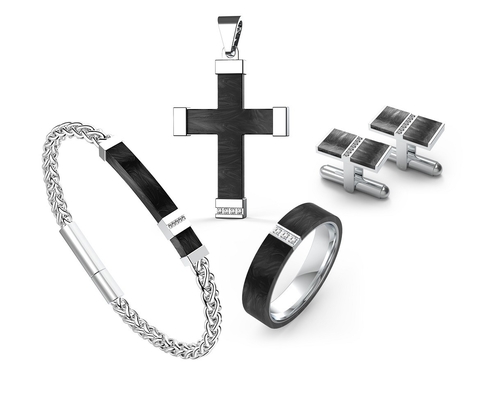 Bon prix Ensemble de bijoux en acier inoxydable en cuir en onyx en pierre pour hommes Ensemble de boucles d'oreilles et de bague en ligne