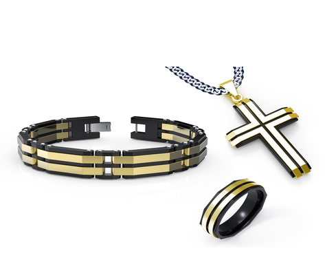 Custom Mens Stainless Steel Jewelry Set Necklace Bracelet And Ring Set