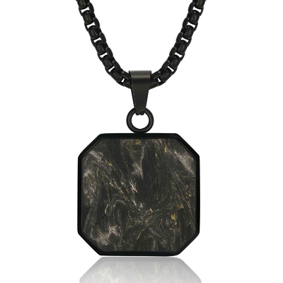 Waterproof Forged Carton Fiber Jewelry Hypoallergenic Square Bar Geometric Necklace Pendant