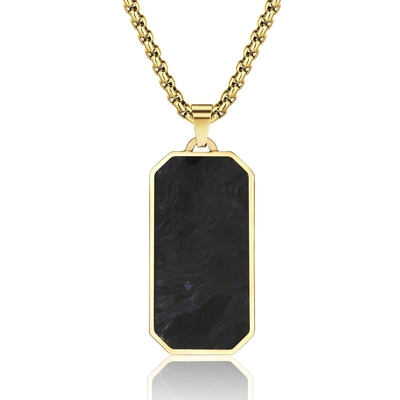 Rectangle Men's Forged Carton Fiber Pendant Cross Stainless Steel Plated 14k Gold Necklace