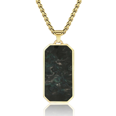 Rectangle Men's Forged Carton Fiber Pendant Stainless Steel Plated Cross 14k Gold Necklace