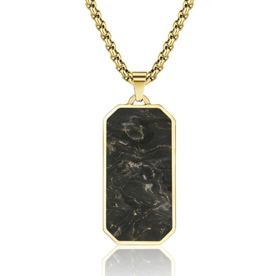 Rectangle Forged Carbon Fiber Pendant SS Plated Men's 14k Gold Cross Necklace