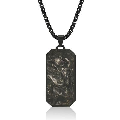 Black Men's Forged Carbon Fiber Pendant Chain Necklace Jewelry Accesories