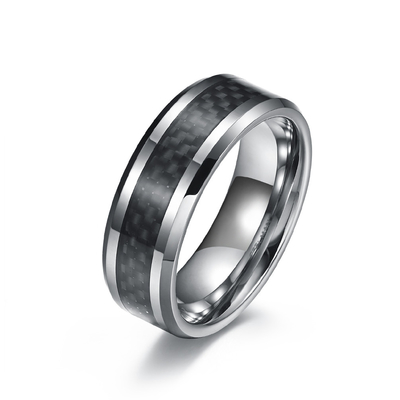 Round Rotatable Polish Black Silver Simple Men Rings Stainless Steel And Carbon Fiber Rings