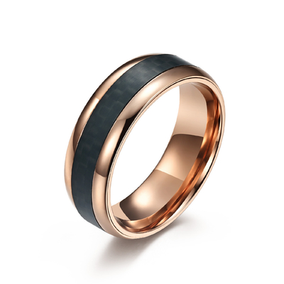 Natural Rose Gold Plated Ring Wedding Men Stainless Steel And Carbon Fiber Ring