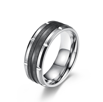 High Polishing Mens Stainless Steel Fashion Rings Epoxy Jewelry Carbon Fiber Inlay Rings