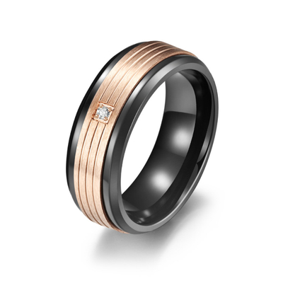 Inlaid Diamond Carbon Fiber Engagement Rings Jewelry Polish Black And Rose Gold