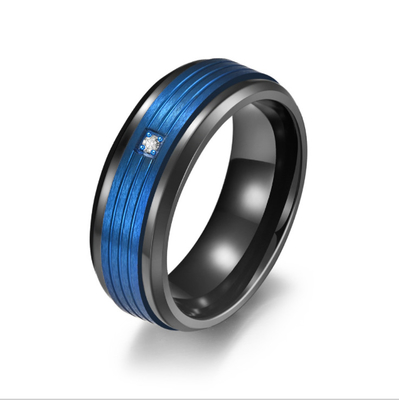 Inlaid Diamond Carbon Fiber Engagement Rings Jewelry Polish Black And Rose Gold