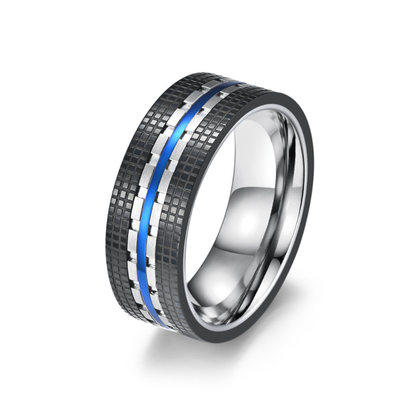 Face Width 8MM Stainless Steel Men's Ring Blue And Rose Gold Fashion Jewelry Ring