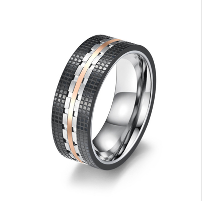 Face Width 8MM Stainless Steel Men's Ring Blue And Rose Gold Fashion Jewelry Ring