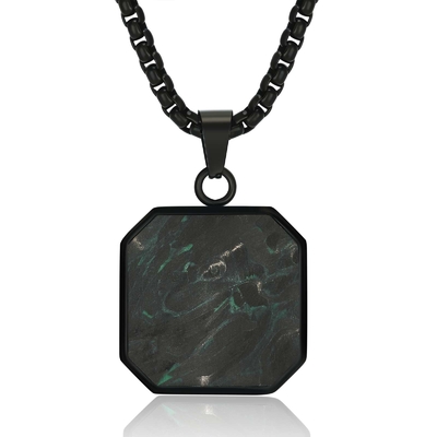 Forged Carbon Fiber Square Bar Necklace Pendant Waterproof Hypoallergenic Geometric Jewelry