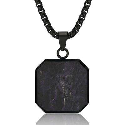 Waterproof Forged Carton Fiber Jewelry Hypoallergenic Square Bar Geometric Necklace Pendant
