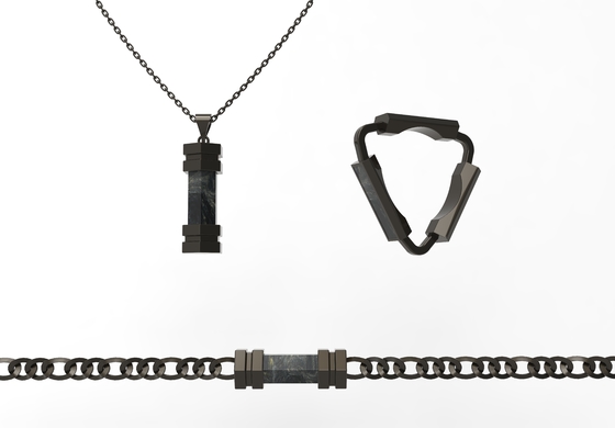 Men's Triangle Ring And Pendants Set Chain Carbon Fiber Jewelry With Mould Making Service