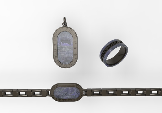 Stainless Steel Inlaid Carbon Fiber Pendant Jewelry Set Three-Piece Men's Fashion Accessories with Inlay Technology