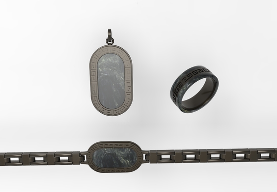 Lightweight Men's Accessories Carbon Fiber Pendant Jewelry and Unique Pattern Ring Bracelet with Inlay Technology