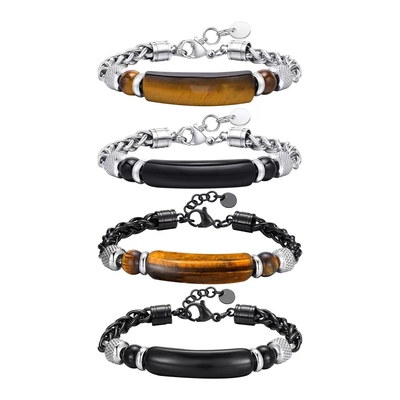 Inlay Setting Technology 316L Stainless Steel and Wood Bracelet for Men's Accessories
