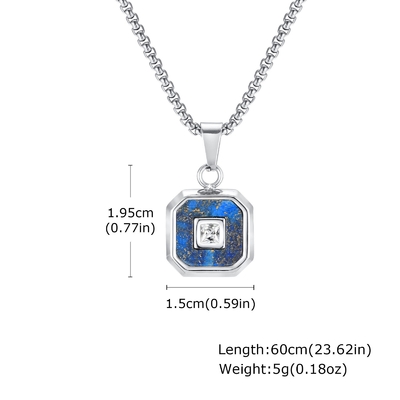 Unisex Stainless Steel Pendant with Encrusted Lapis and Zircon Sparkle 10mm Diameter