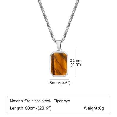 Lightweight Stainless Steel Inlay Tiger Eye Pendant for Fashionable Men's Jewelry