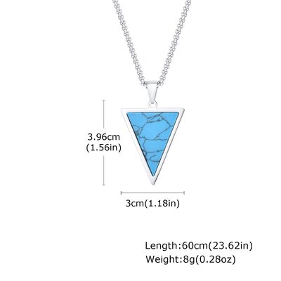 Bom preço. Pingente triangular personalizado de aço inoxidável com turquesa incrustada para homens, comprimento 60cm (23,62 pol.) on-line
