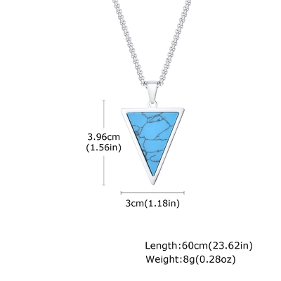 Triangular Stainless Steel Inlaid Turquoise Pendant for Men Length 60cm 23.62in