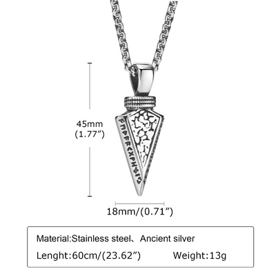 Ancient Silver and 13g Stainless Steel Pyramid Shaped Pendant Necklace