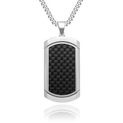 Stainless Steel Square Pendant Necklace for Men Christian Cross Pendant With Carbon Fiber Inlay Chain Cross Necklace