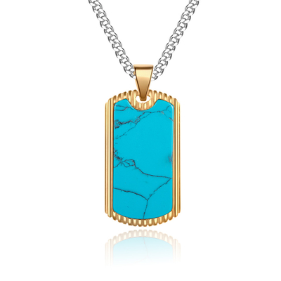 Stainless Steel Square Pendant Necklace for Men Christian Pendant With Blue Inlay Chain Necklace