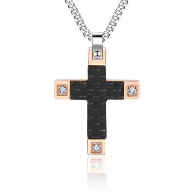 High Polished Stainless Steel Blank Diamond Cross Pendants Non Tarnish Necklaces for Men's Accessories