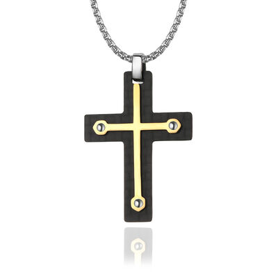 Buen precio Collar de colgante de cruz de circón cristiano religioso para hombres en acero inoxidable con recubrimiento de oro en línea