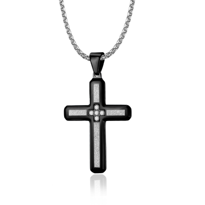 Stainless Steel Link Chain Necklace for Men Fashion Cross Pendant Blue Gold and Titanium Prayer Choker