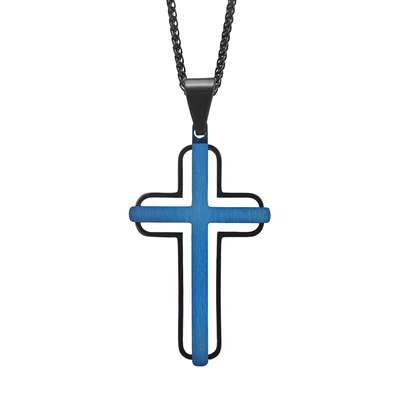 Blue and Rose Gold Metal Prayer Choker for Men Stainless Steel Link Chain Necklaces Fine Jewelry Anniversary Occasion