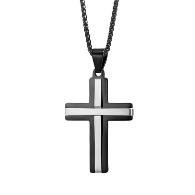 Gold Lord's Prayer Pendant Cross Necklace in Stainless Steel in 3 Colors for Men and Women