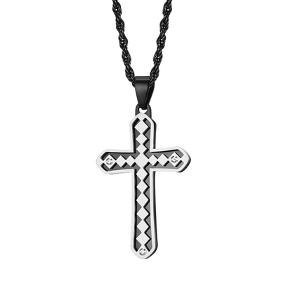In Stock Stainless Steel Mens Womens Cross Necklace Lord's Prayer Pendant 3 Colors Available
