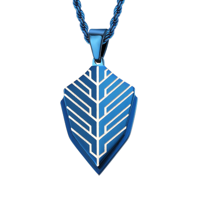 Anniversary Occasion Men's Leaf Shape Necklace Stainless Steel and Blue Plated Design