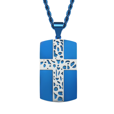 Stainless Steel Men's Cross Necklace Christian Jewelry Black Cross Pattern Square Necklace for Gift Occasion