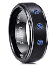 Stylish Black Tungsten Carbide and Sapphire Inlay Men's Wedding Bands