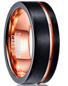 Unisex Vacuum Plated Black and Rose Gold Tungsten Carbide Wedding Bands with Mould Making Service