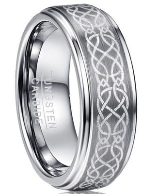 Gray Flower Pattern Men's Wedding Ring Gold Tungsten Carbide Zircon Commemorative Jewelry