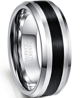 Polished Black Tungsten Carbide Men's Wedding Ring with Inlay Technology Setting and Gold Inlay