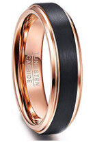 Harga yang bagus Elegant Gentdes Perhiasan 8mm Flat Rose Gold dan Matte Black Tungsten Carbide Wedding Band Ring untuk Menetapkan Teknologi Inlay on line