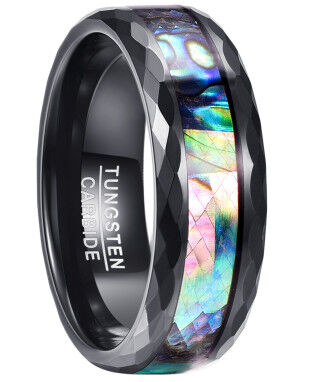 Harga yang bagus Vacuum Plated Black And Inlay Abalone Shell Tungsten Carbide Wedding Band Ring Kado Perkawinan Klasik on line