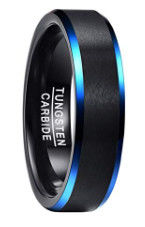 Men Tungsten Carbide Ring Vacuum Plated Black Matt Finish and Blue oblique angle Band Jewelry