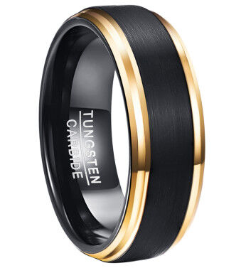 Harga yang bagus Stylish Vacuum Plated Black Matt Finish dan Gold Side Band Tungsten Carbide Ring untuk Pria on line