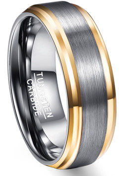 Silver Grey Matt Finish and Gold Side Band Ring Jewelry Tungsten Carbide Ring for Men