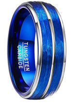 Vacuum Plated Blue and Stone Pattern Tungsten Carbide Wedding Band Ring with Mould Making Service