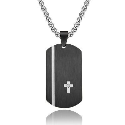 Square Religious Cross Engraved Necklace for Men Stainless Steel Cross Pendant Men's Cross Necklace Christian Jewelry