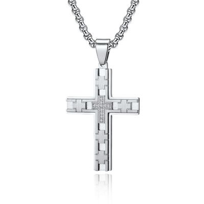 Engraved Design Stainless Steel Gold Plated Cross Pendant Necklace Christian Religious Custom LOGO Pendant
