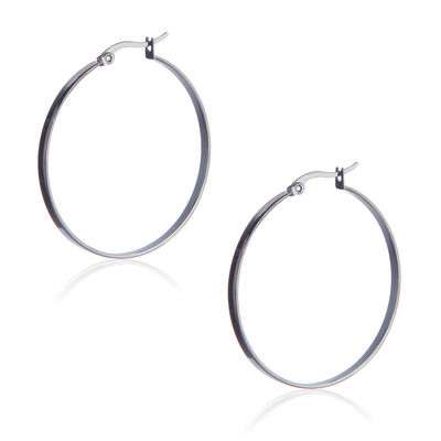 Personal Round Sterling Silver Hoop Earrings with Smooth Surface and Large Size