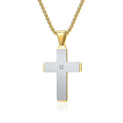 Men's Cross Pendant Necklace in Black Satin and Stainless Steel Unique Style